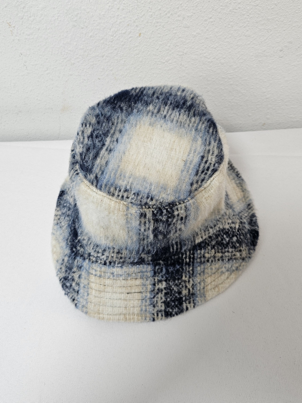 David And Young Plaid Bucket Hat - Blue & Cream One Size Fits Most